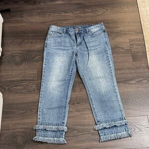 Michael Kors Light Blue Frayed Ankle Jeans